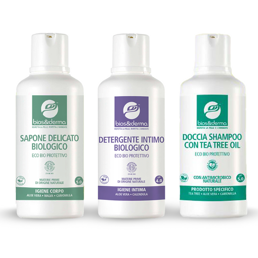 TRIS CONFEZIONE REGALO da 500 ml - TEA TREE, DELICATO, INTIMO - Bios&Derma